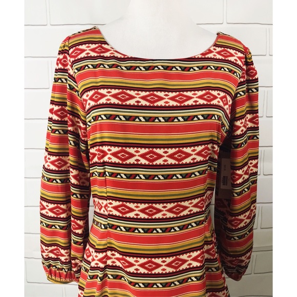Addie Aztec Striped Long Sleeve Lined Dress - Picture 2 of 6